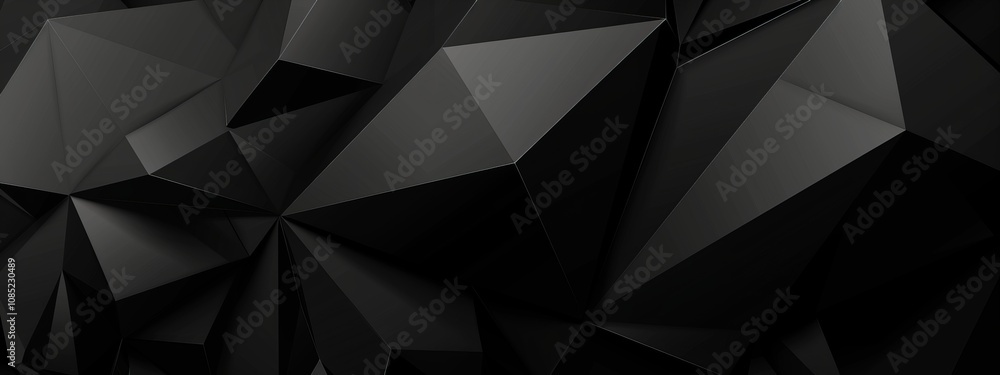Poster Abstract Banner Template with Intersecting Triangles on Black Background. Geometric Minimalist Design with Central White Space for Text. Perfect for Modern Use.