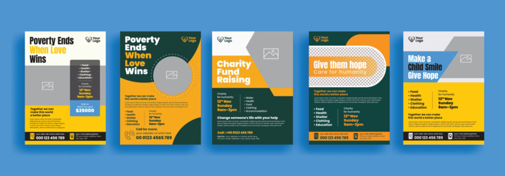 set of print flyer or poster template for Charity fundraising event, charity foundation, donation concept leaflet, Ngo Flyer design bundle