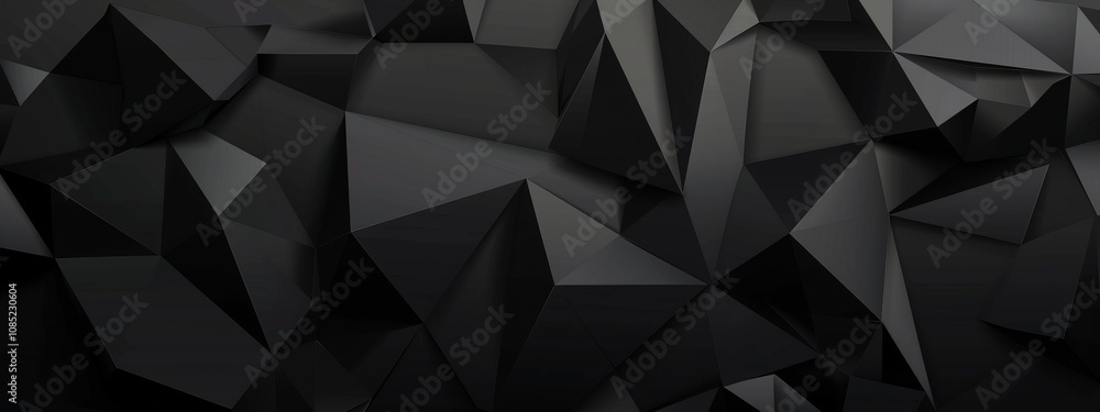 Poster Geometric minimalist pattern with intersecting triangles on black background. Featuring white space in the center for text, ideal for design templates and modern banners.