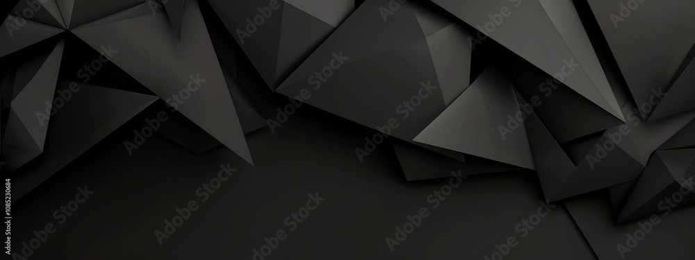 Aufkleber Geometric minimalist pattern with intersecting triangles on black background. Featuring white space in the center for text, ideal for design templates and modern banners.