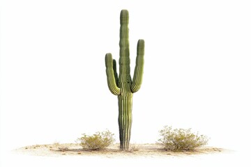 Tall cactus and shrubs in desert landscape.
