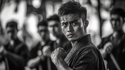 Fototapeta premium A Young Man in Focus, Ready for a Challenge