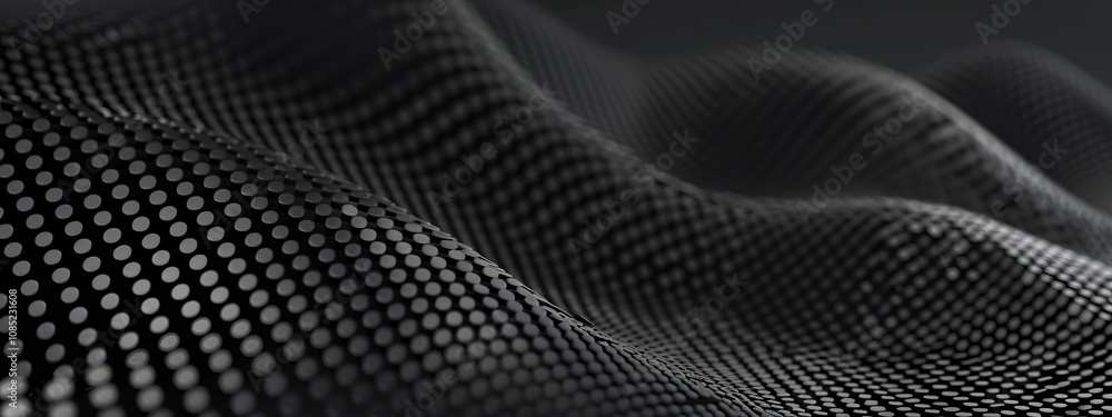 Poster intricate grids on a black background, minimalist design banner template with white space for text. 