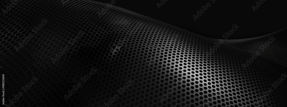 Poster intricate grids on a black background, minimalist design banner template with white space for text. 