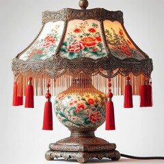 Ornate Chinese Lamp with Silk Shade A decorative table lamp feat