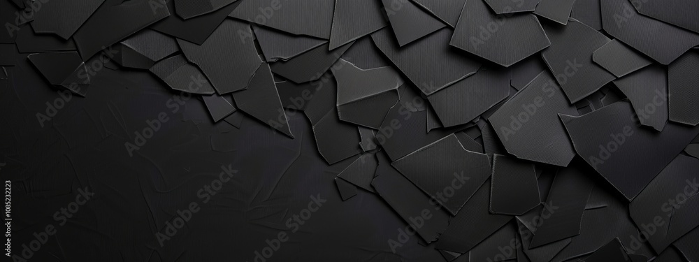 Poster photo of black background with irregular geometric shapes for design, featuring white space in the c