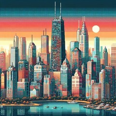 Pixelated City Cityscape broken down into pixel art form