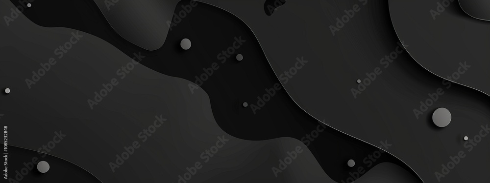 Poster black background with irregular shapes and dots for design banner template, featuring abstract minim