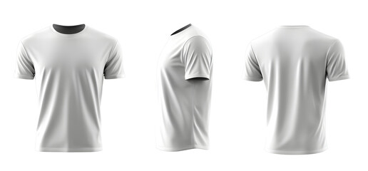 3D mock up white t-shirt. front view, side view and background view transparent PNG