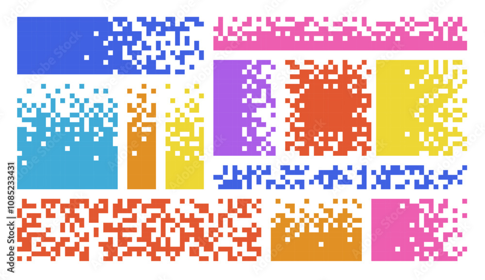 Fototapete set of blank pixelated geometric multicolor shape. colorful broken pixel rectangle. background for t