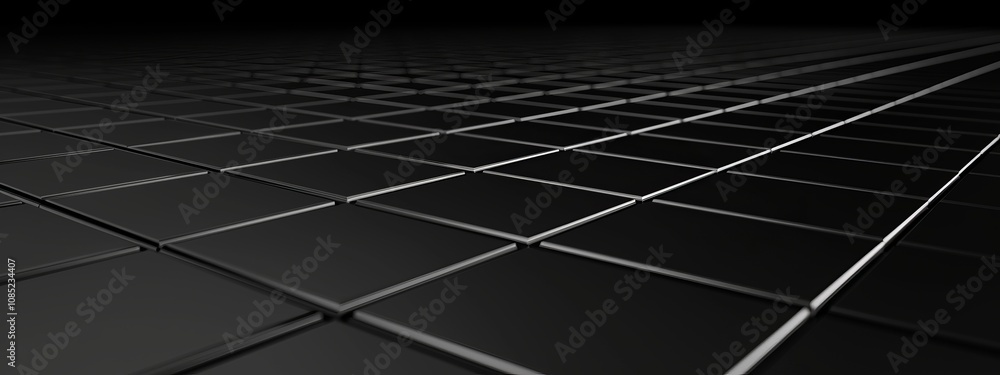 Poster Linear grids on a black background, minimalist design banner template with white space for text. Ideal for clean and modern presentations, websites, and digital designs.