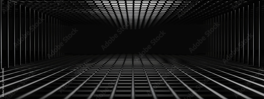 Poster linear grids on a black background, minimalist design banner template with white space for text. ide