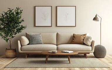 Cozy living room with modern furniture and decorative elements.