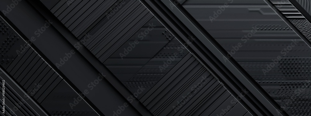 Poster Linear patterns on a black background, minimalist design banner template with white space for text. Ideal for sleek and modern presentations, websites, and digital designs.
