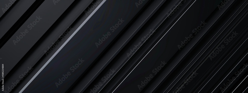 Poster Abstract Black Background with Linear Shapes, Banner Template with White Space for Text. Minimalist Wallpaper with Copy Space on Black Background. Geometric Modern Wallpaper.