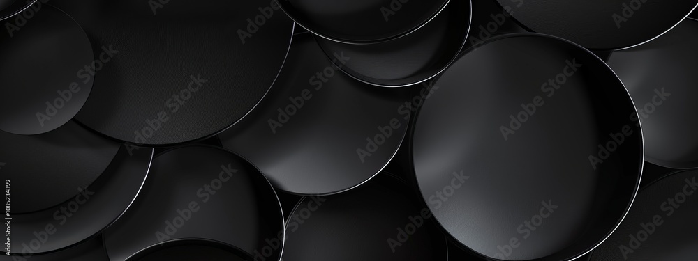Poster photo of black background with minimal circular elements for design, banner template, white space in