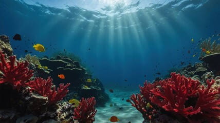 Naklejka premium underwater red empty background in sea generate ai