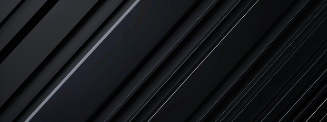 Obraz premium Abstract Black Background with Linear Shapes, Banner Template with White Space for Text. Minimalist Wallpaper with Copy Space on Black Background. Geometric Modern Wallpaper.