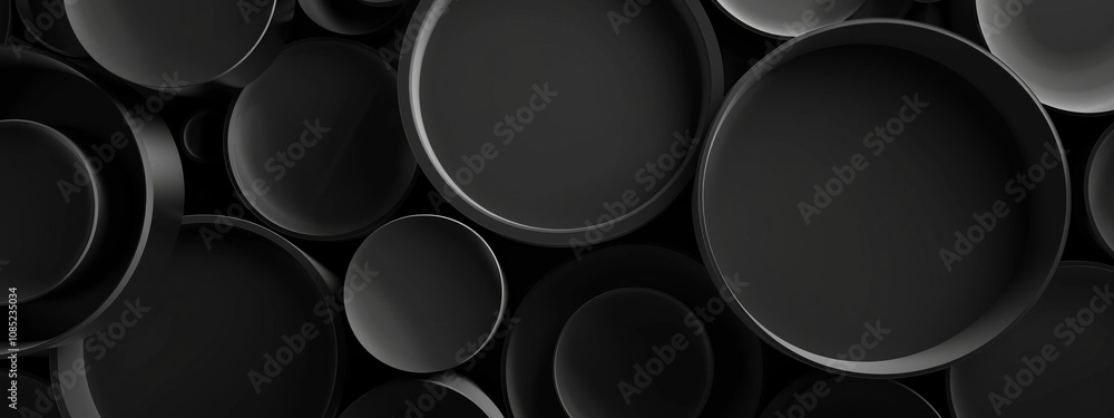 Poster black background with minimal circular shapes for design, banner template. white space in the center