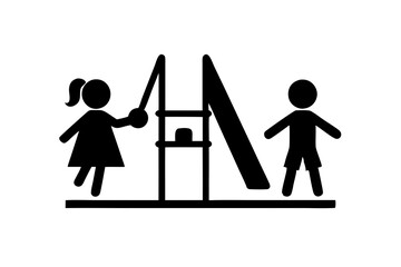 This simple vector icon represents a swing set and climbing frame, perfect for representing outdoor play 