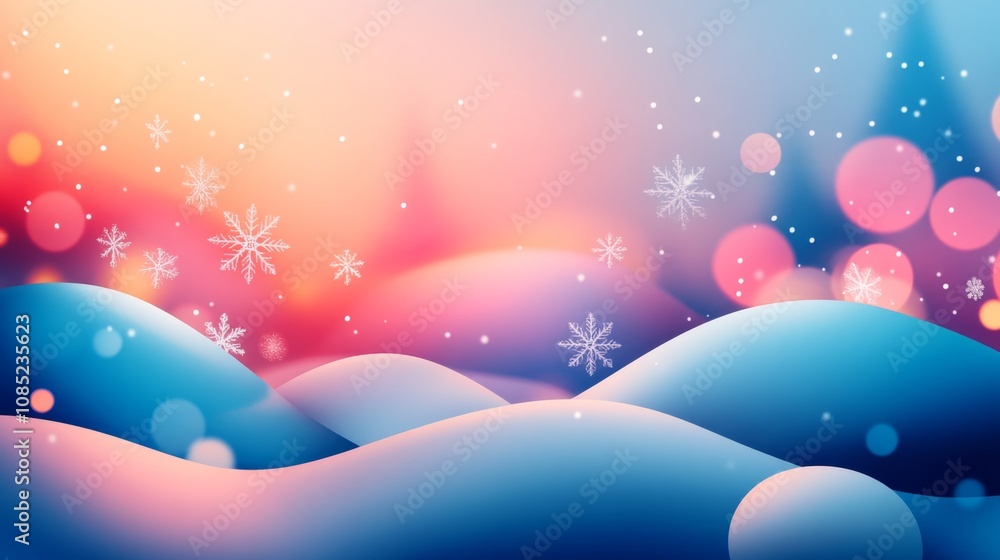 Poster winter wonderland - abstract festive snowflake patterns with bokeh lights and gradient background