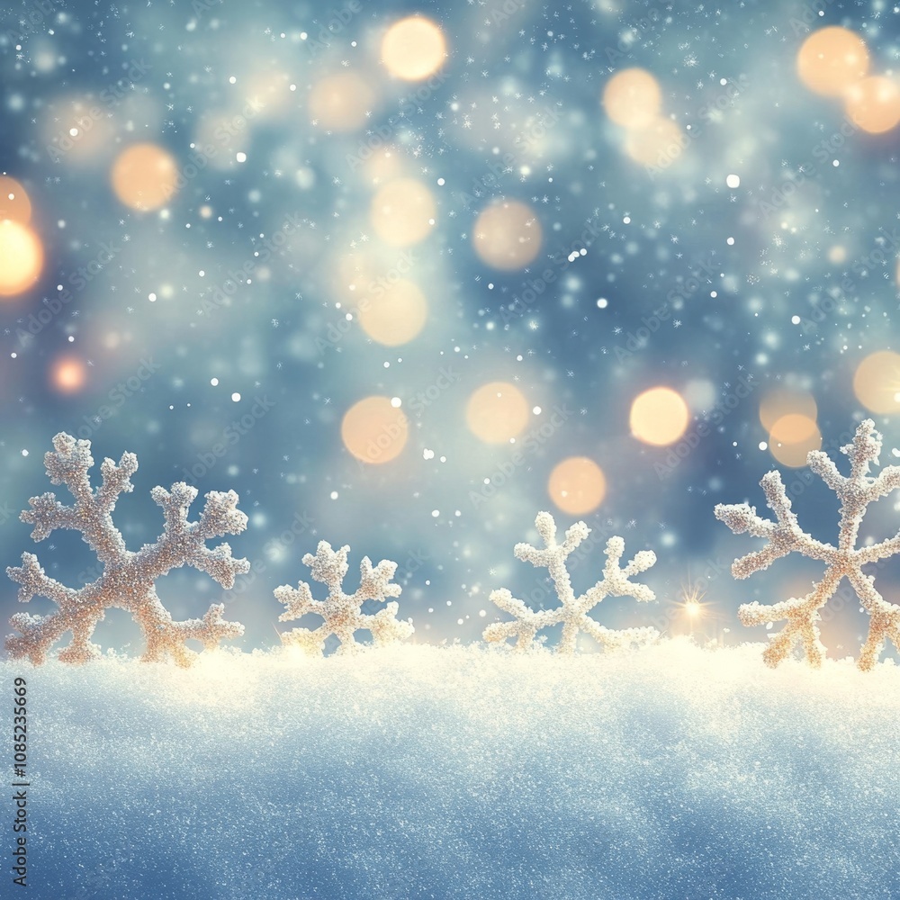 Poster Winter Frost Magic - Serene Snowflake Glow and Bokeh Lights on Gradient Background