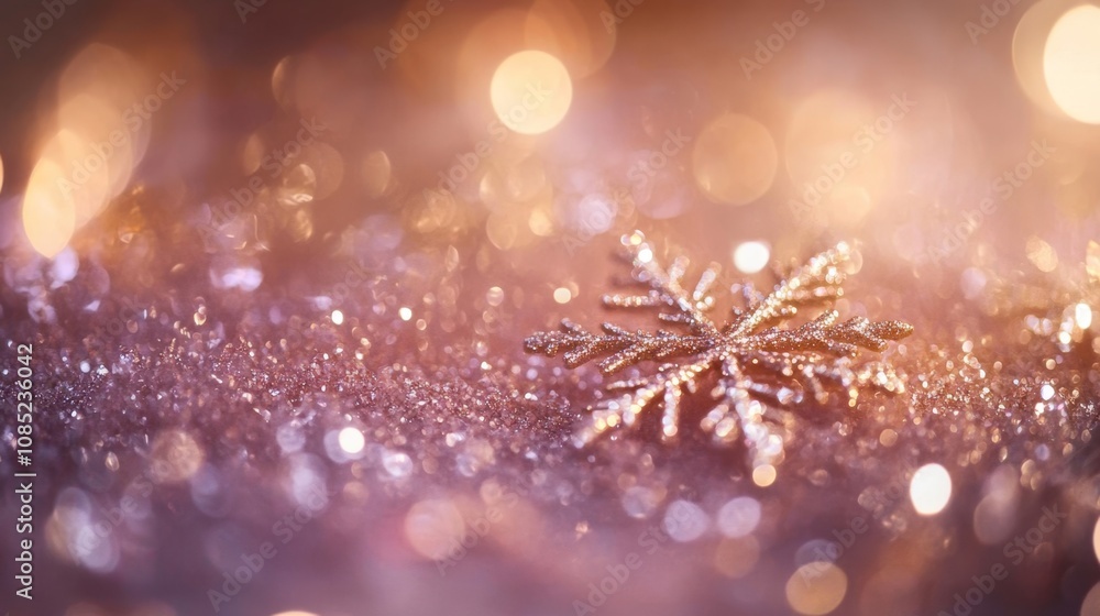 Poster sparkling winter wonderland - abstract bokeh lights and snowflake patterns in luxurious festive back