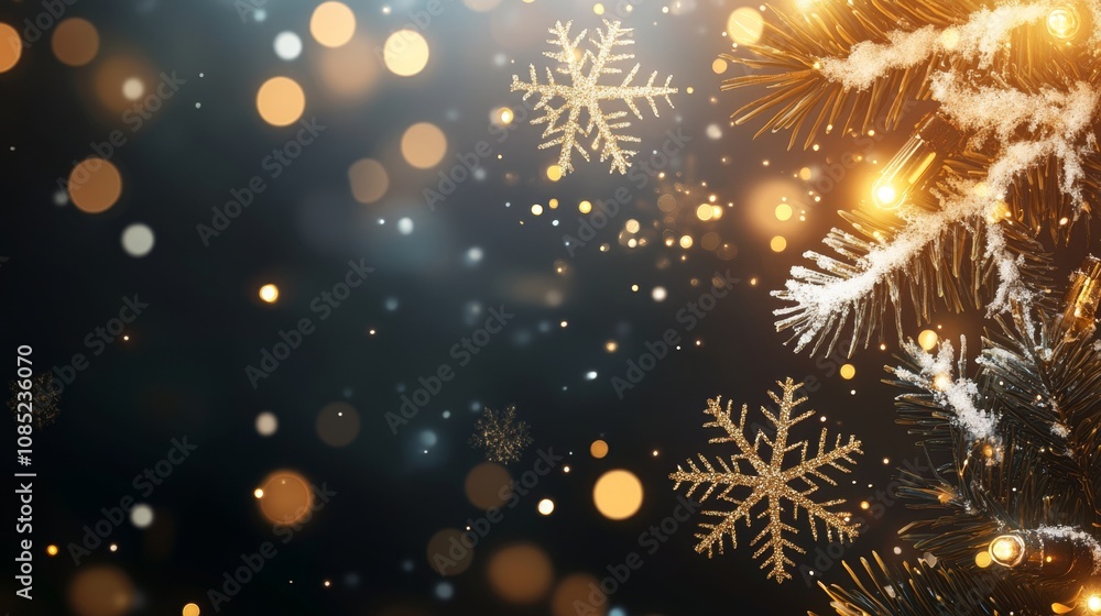 Poster glittering winter wonderland - festive luxury bokeh lights and snowflake patterns on cool gradient c