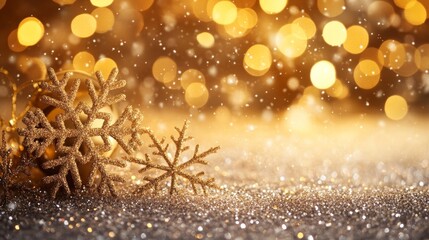 Fototapeta premium Winter Wonderland: Cozy Festive Background with Glowing Snowflakes and Bokeh Lights