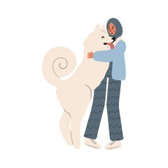 Cute vector illustration of muslim woman, diverse character in everyday urban scenes. People walking dogs, using wheelchair, pushing stroller. individuals of various ages and ethnicities.