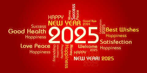 Best wishes 2025 Happy New Year typography on red background. New year Eve 2025 celebration red background