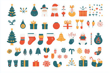 Christmas Icons Collection: Festive and vibrant, this set of Christmas icons features a variety of classic holiday elements, perfect for adding a touch of cheer to your designs.  