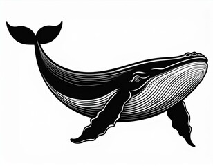 whale icon black white, contrast image isolated on white background