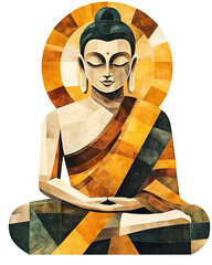 Geometric flat illustration of meditating Buddha.