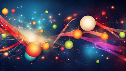 A colorful, swirling background of Christmas ornaments