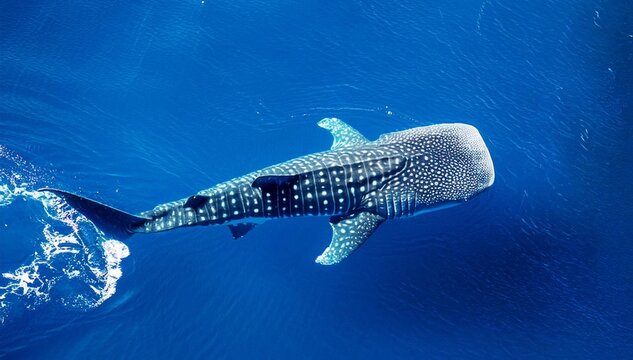 a whale shark gliding gracefully through the deep blue sea. whale shark (Rhincodon typus) is a slow-moving, filter-feeding carpet shark and the largest known extant fish species.	