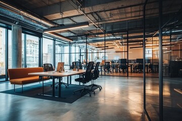 Fototapeta premium Modern Office Space with Sleek Design and Open Layout