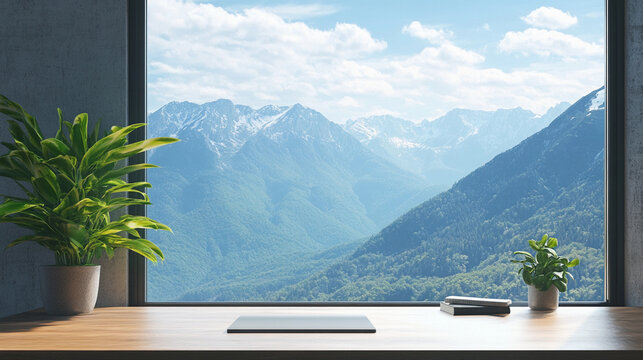 Zoom Background casual office with mountain view