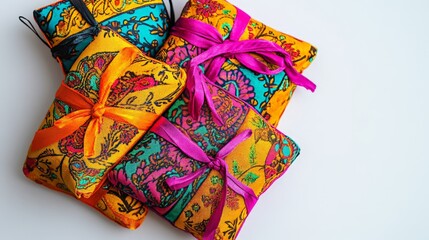 Colorful Gift Boxes with Ribbons on White Background