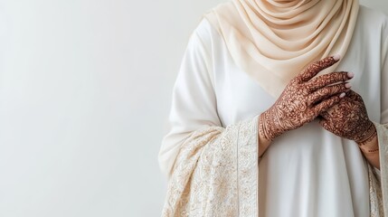 Elegant Hijab with Intricate Henna Designs and Soft Lighting