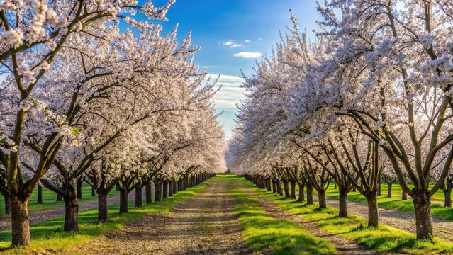 Almond orchards in full bloom in Northern California