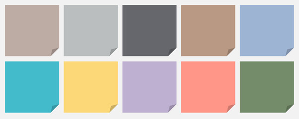 Paper sticky notes. Note sheets sticky collection. Stickers and reminders for office, work or school theme design in trendy colors. Blank notepaper meeting reminder. To-do list and office notice.