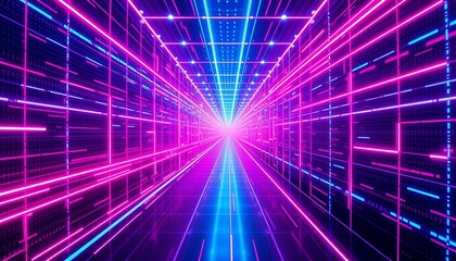 Obraz premium Futuristic Neon Corridor Digital Data Stream Cyberspace Tunnel Abstract Background