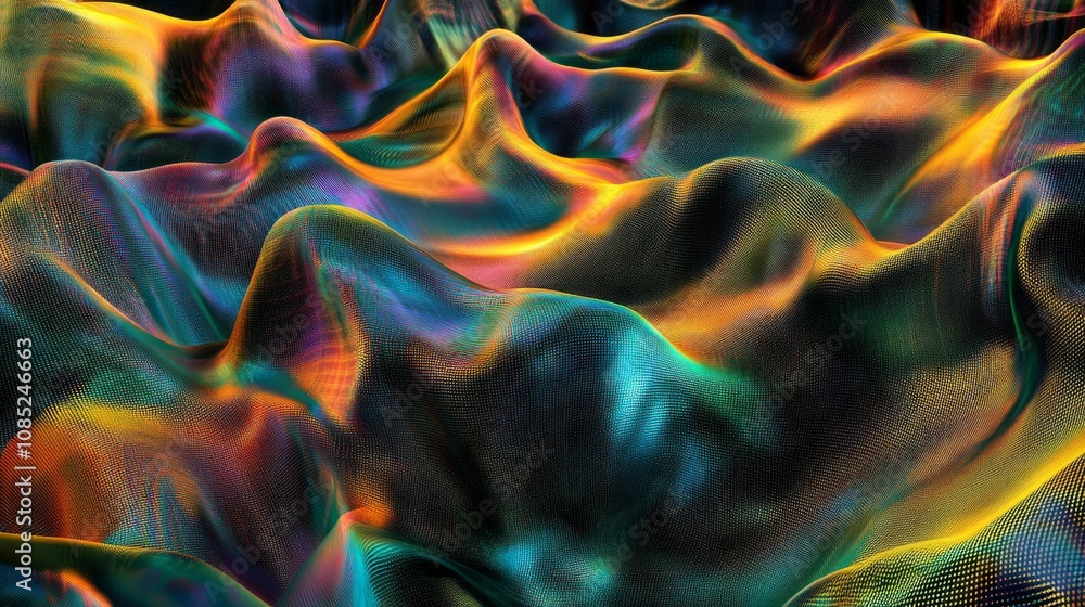 Poster A colorful, abstract image of a wave with a rainbow pattern
