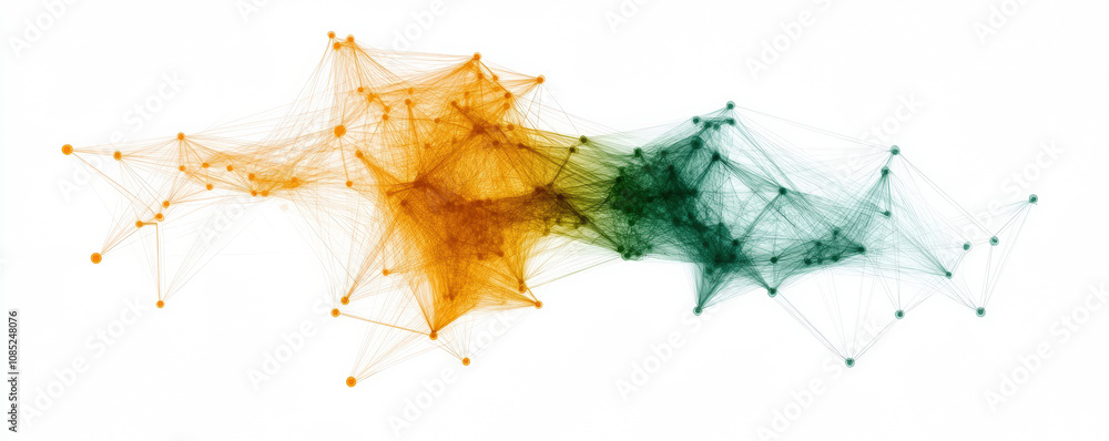 Poster abstract digital art featuring interconnected nodes and vibrant colors, symbolizing data connectivit