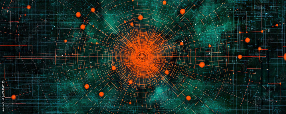 Poster a vibrant digital abstract image featuring a central red core surrounded by green and black patterns