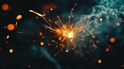 Obraz premium Glowing Sparkler Embers in Teal-Green Night Beauty Celebrating Light