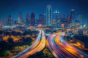 Fototapeta premium City skyline at night with light trails