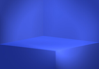 Podium product display or Empty room interior design square stage minimal scene,  Display plinths. Stand. blue color. 3d Render