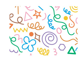 colorful abstract line doodle shape set. Creative minimalist style art symbol collection for children or party celebration with modern shapes. 